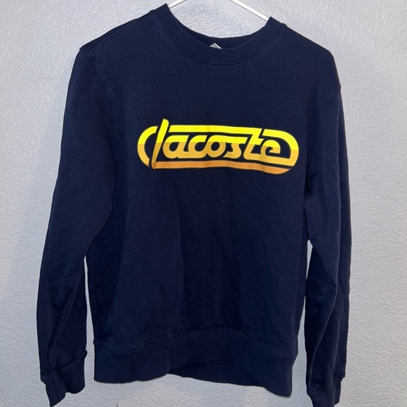 Lacoste Men's Dark Blue Crewneck Sweater with Yellow Logo - Picture 1 of 5